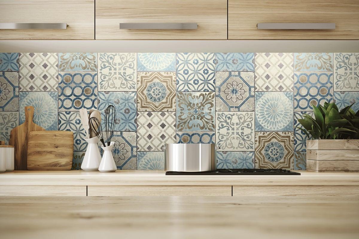 Seabrook Morocaan Tile Blue & Copper Wallpaper