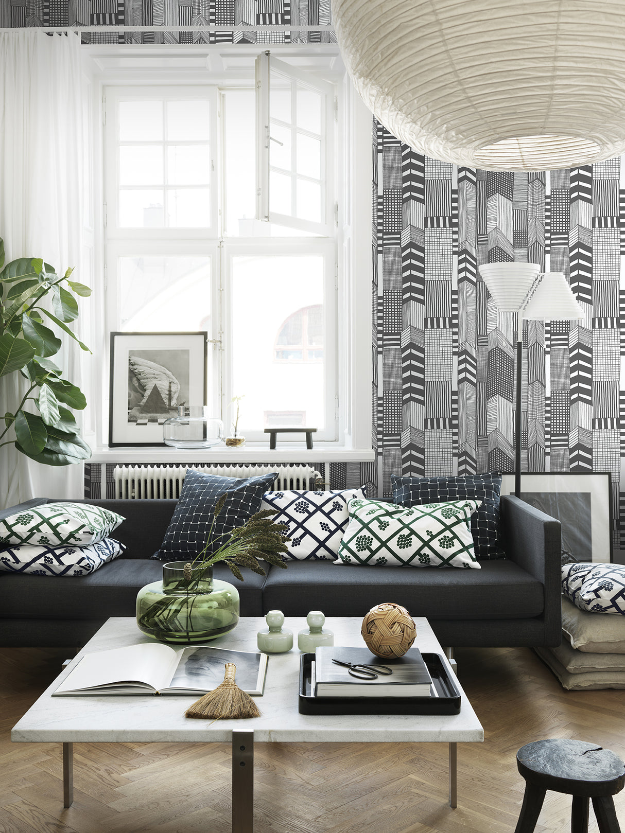 Marimekko Ruutukaava Ebony And Eggshell Wallpaper