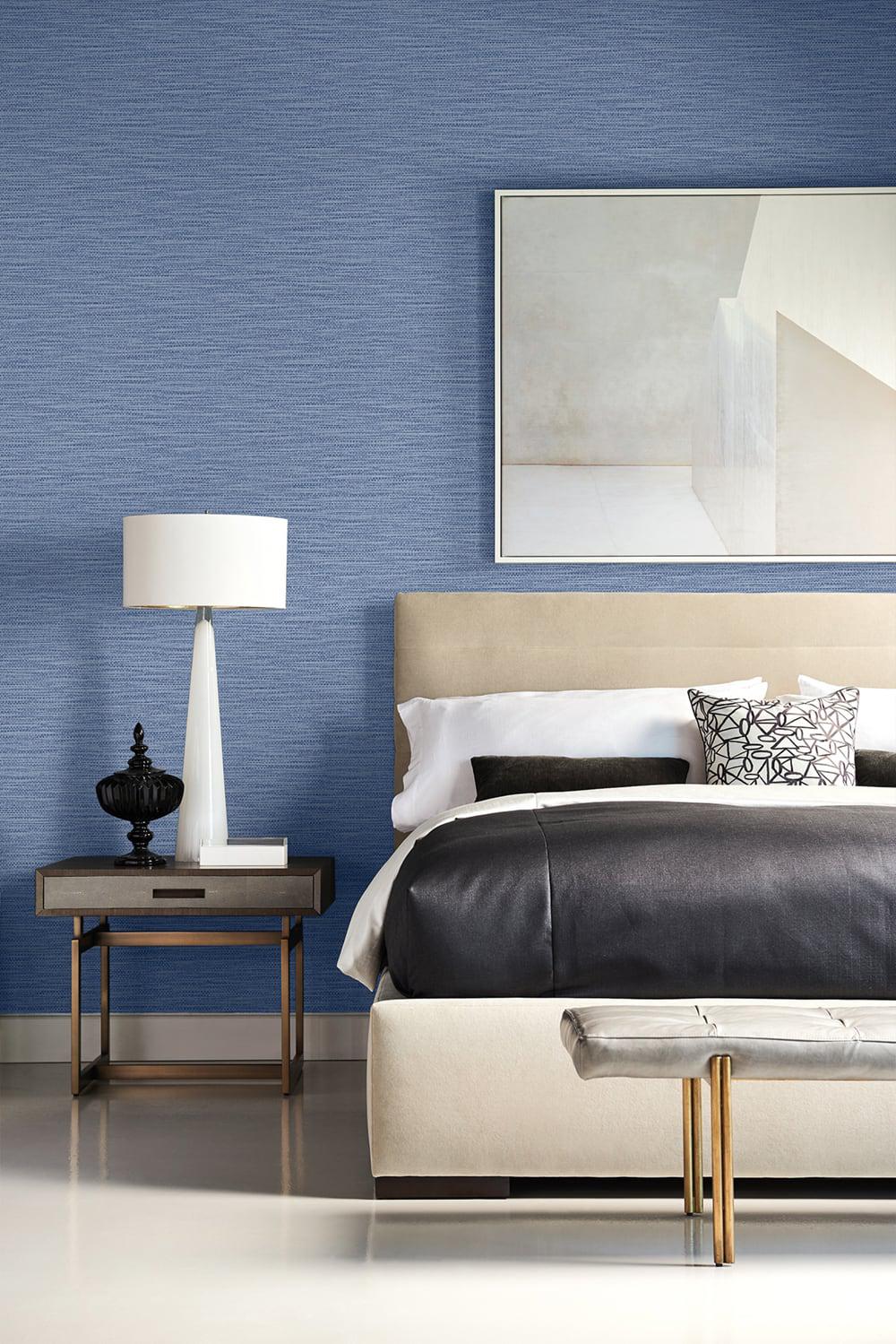 Seabrook Faux Linen Weave Coastal Blue Wallpaper