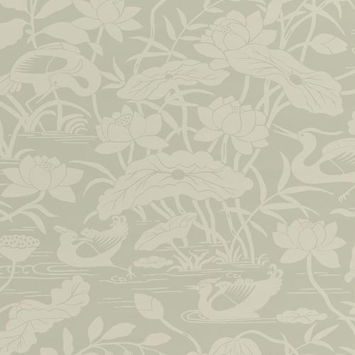 G P & J Baker HERON & LOTUS FLOWER AQUA Wallpaper