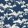Seabrook Cyprus Blossom Navy Blue & Gray Wallpaper