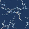 Seabrook Cherry Blossom Floral Navy & Blue Jay Wallpaper