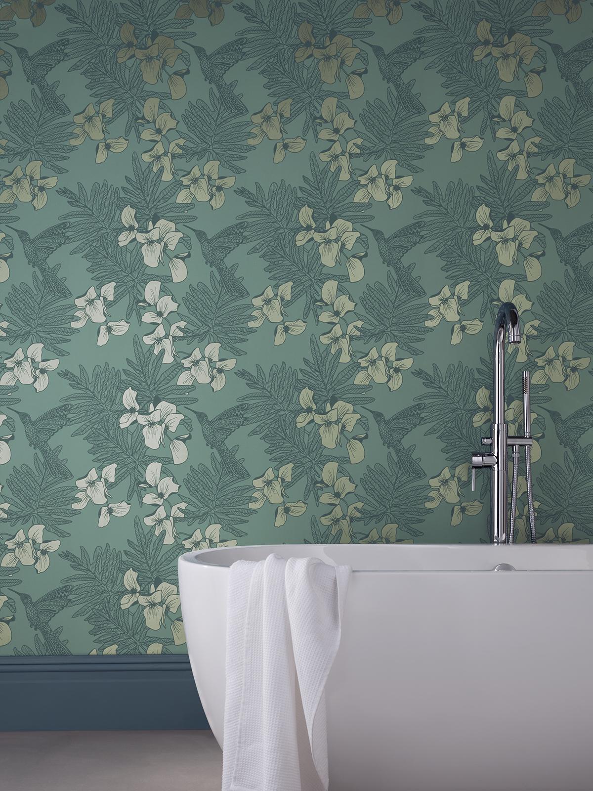 Maxwell Hummingbird (Wp) #03 Seafoam Wallpaper