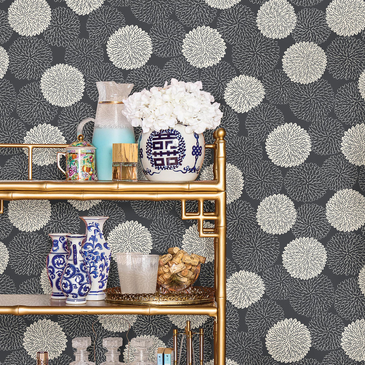 A-Street Prints Blithe Charcoal Floral Wallpaper