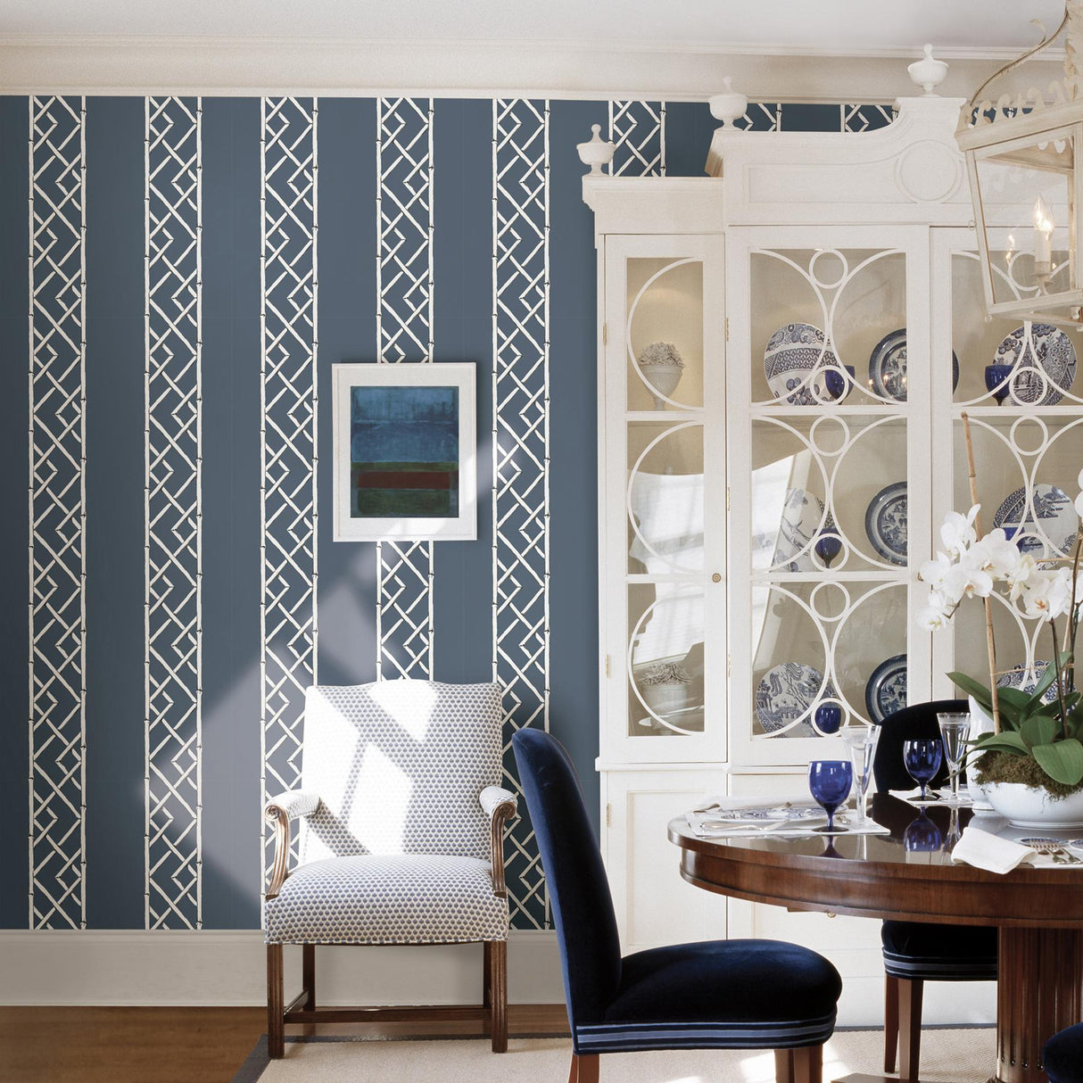 A-Street Prints Indigo Latticework Wallpaper