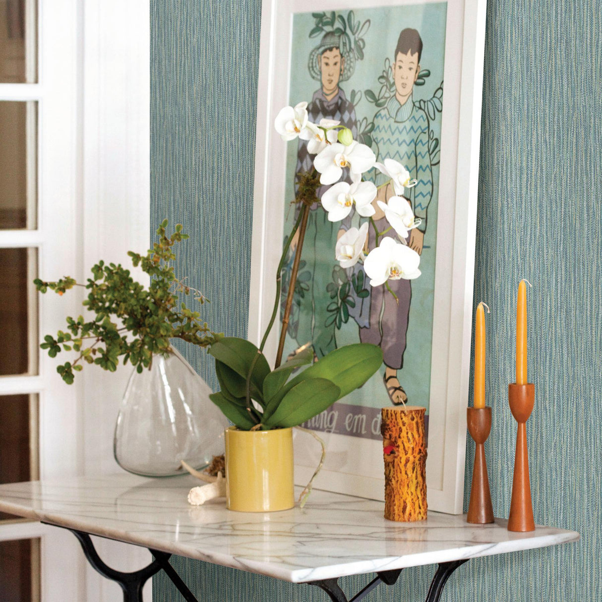 A-Street Prints Raffia Aqua Faux Grasscloth Wallpaper