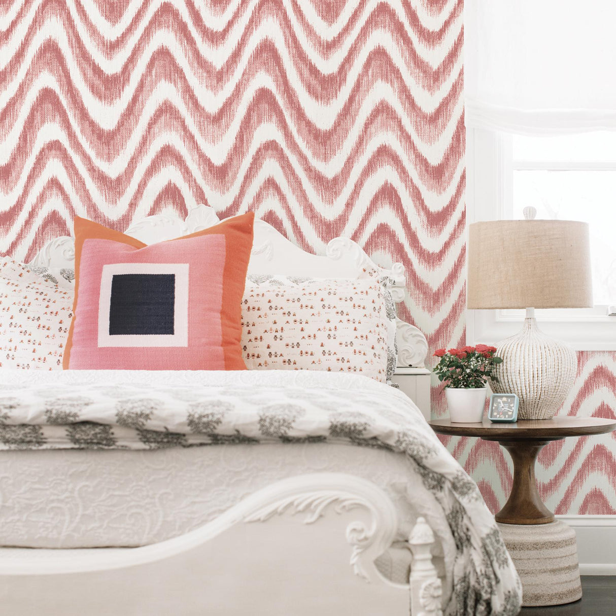 A-Street Prints Bargello Red Faux Grasscloth Wave Wallpaper