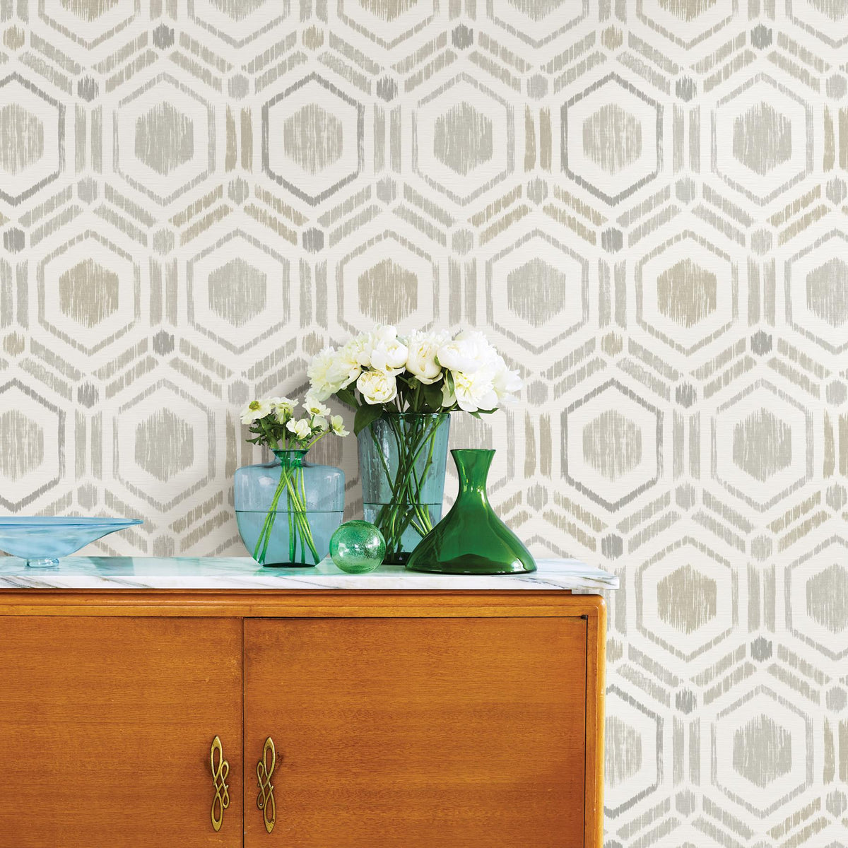 A-Street Prints Borneo Light Grey Geometric Grasscloth Wallpaper