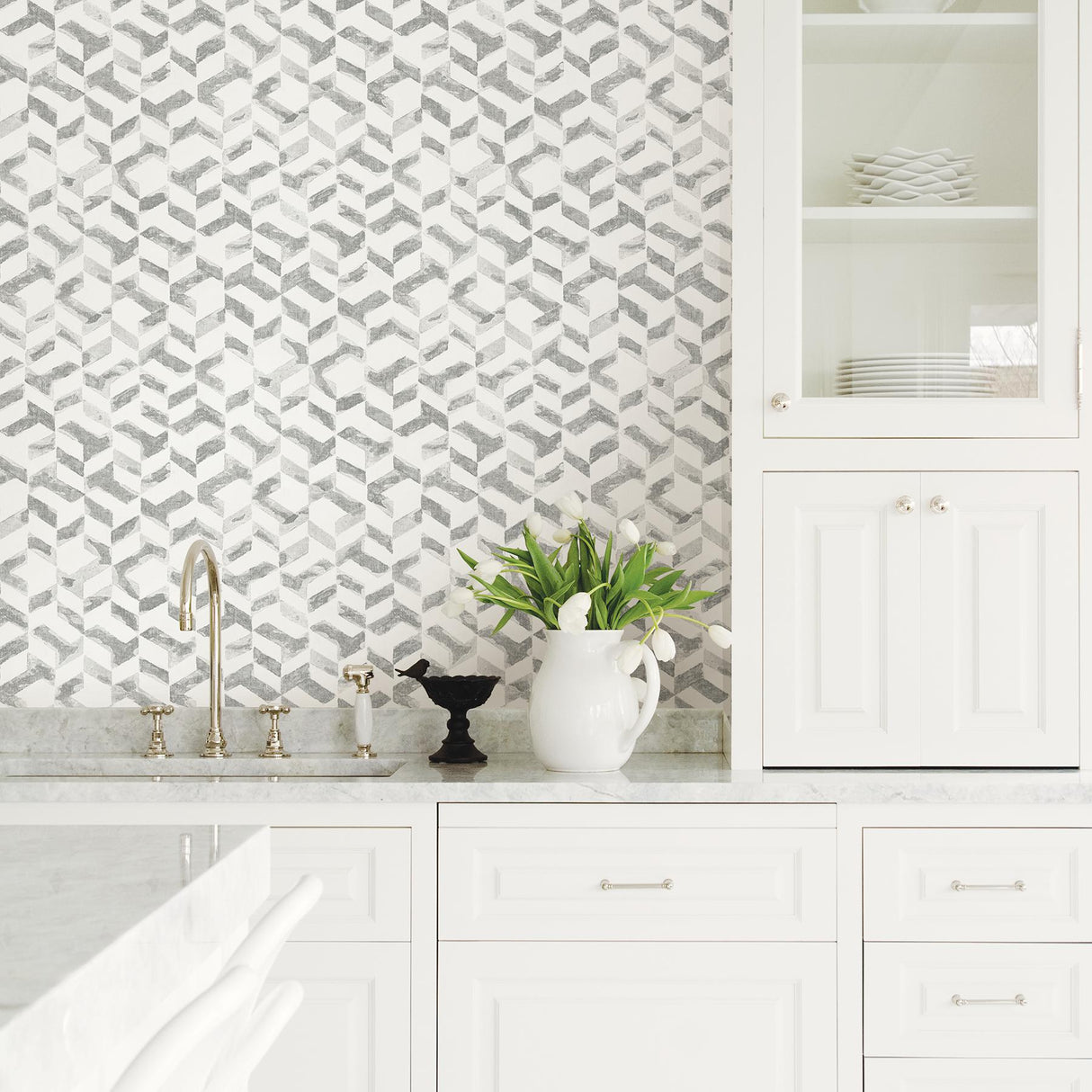 A-Street Prints Theory Chevron Platinum Wallpaper