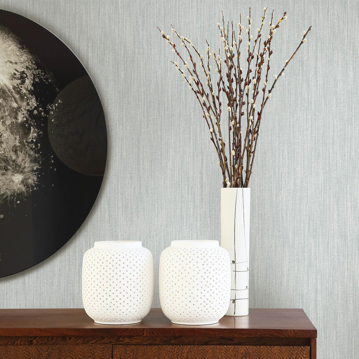 A-Street Prints Chenille Light Blue Faux Linen Wallpaper