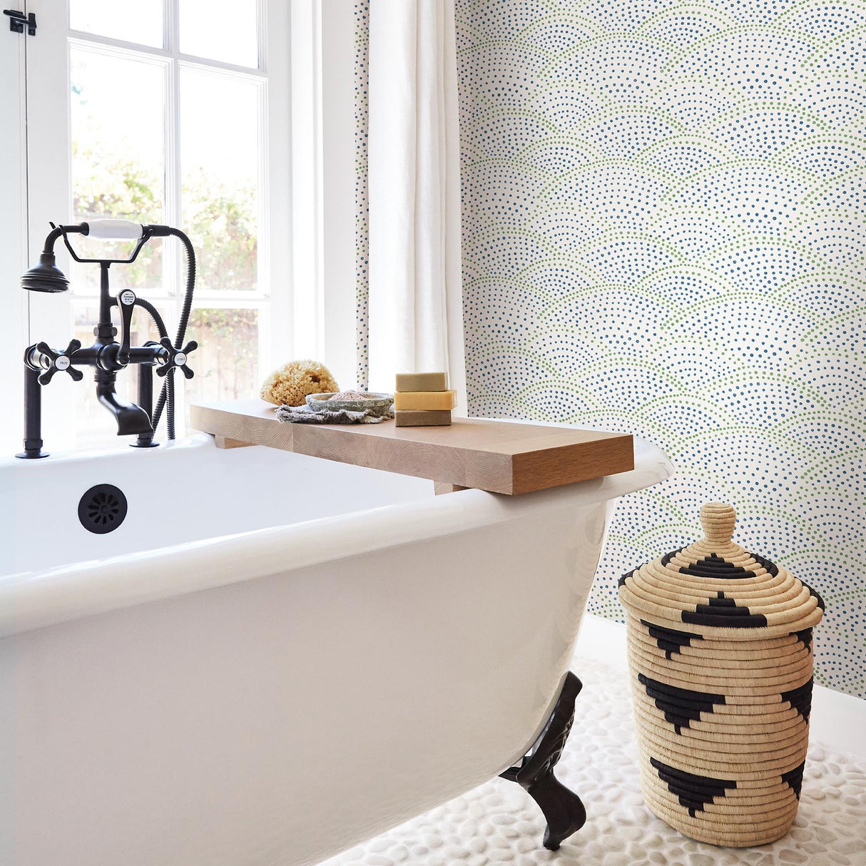 A-Street Prints Bennett Blue Dotted Scallop Wallpaper