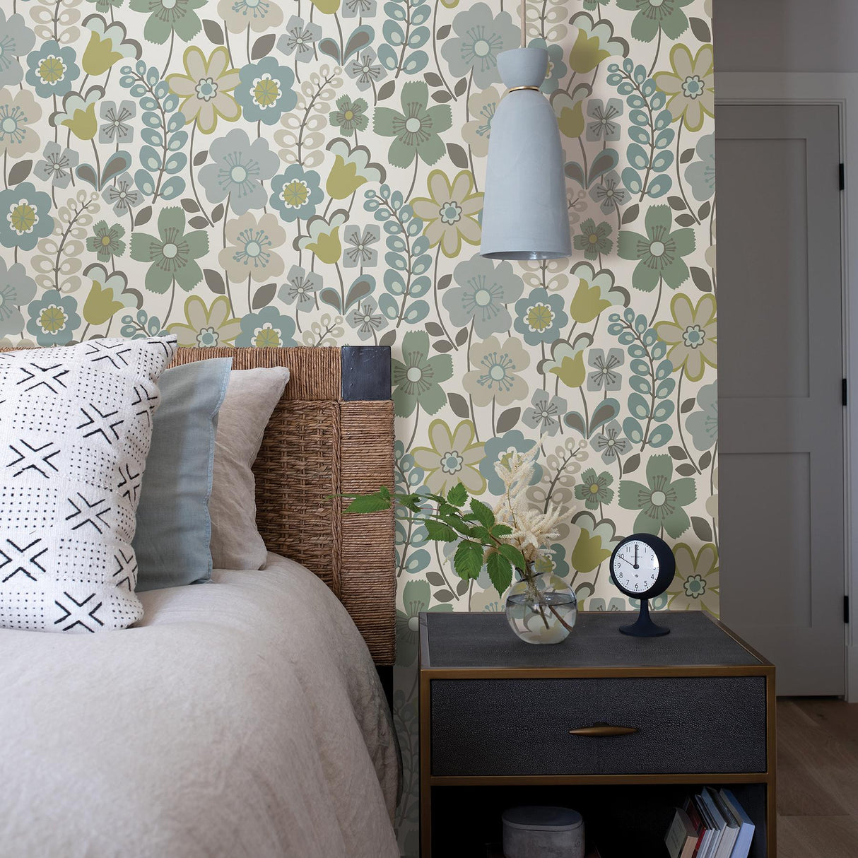 A-Street Prints Blue Bell Flowers Green Wallpaper