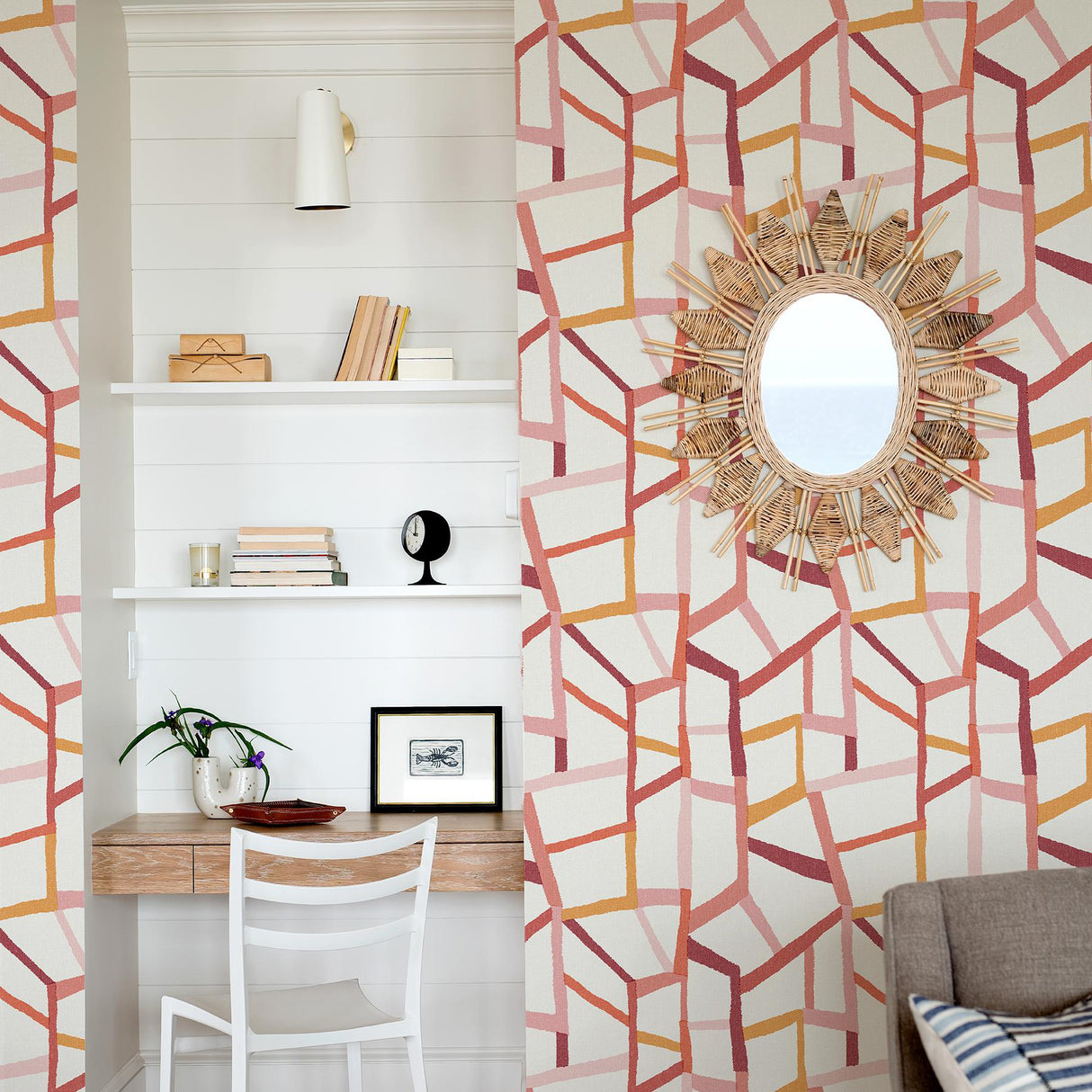 A-Street Prints Tate Pink Geometric Linen Wallpaper