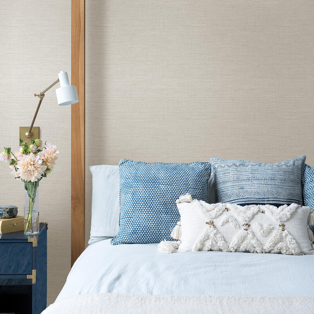 A-Street Prints Exhale Light Grey Faux Grasscloth Wallpaper