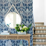 A-Street Prints Blue Bell Damask Blue Wallpaper