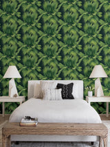 A-Street Prints Newport Leaves Dark Green Wallpaper