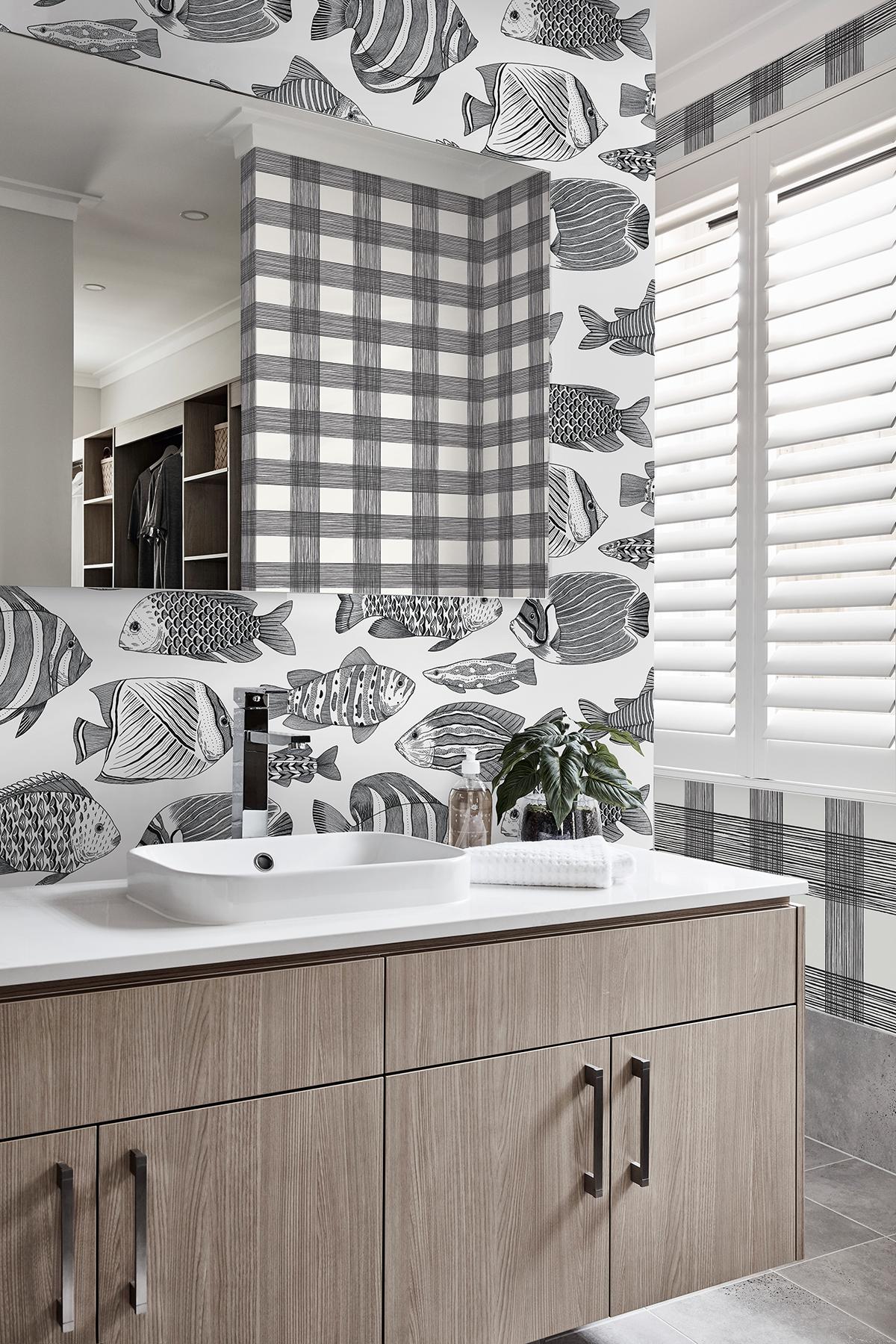 A-Street Prints Newport Fish Black Wallpaper