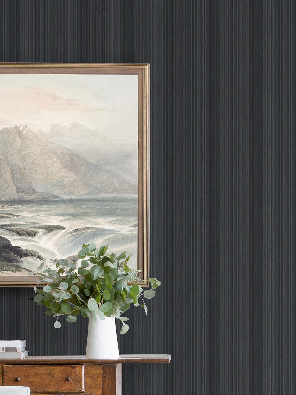 A-Street Prints Sebasco Black Vertical Pinstripe Wallpaper