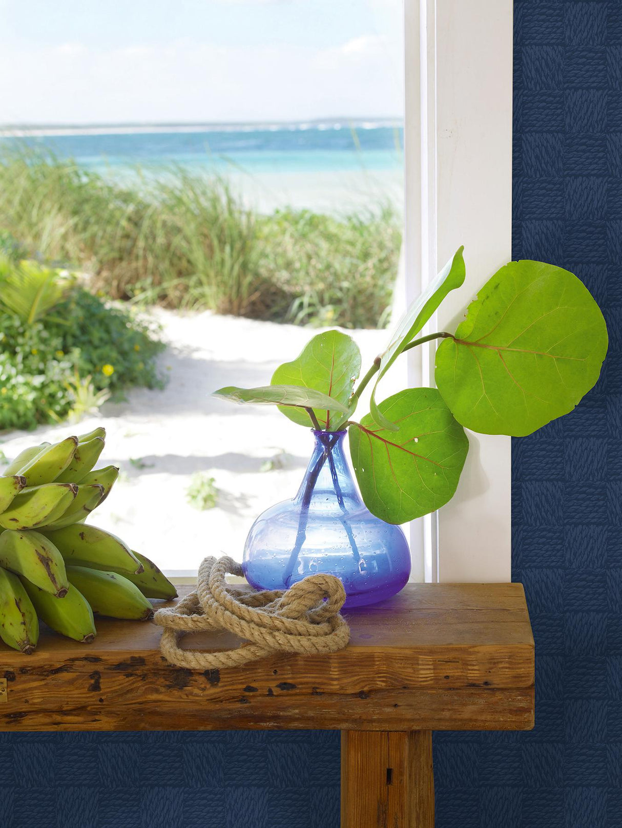 A-Street Prints Calabash Navy Rope Basketweave Wallpaper