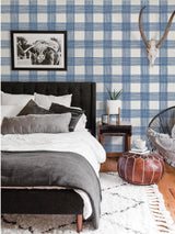 A-Street Prints Scarborough Indigo Striated Plaid Wallpaper