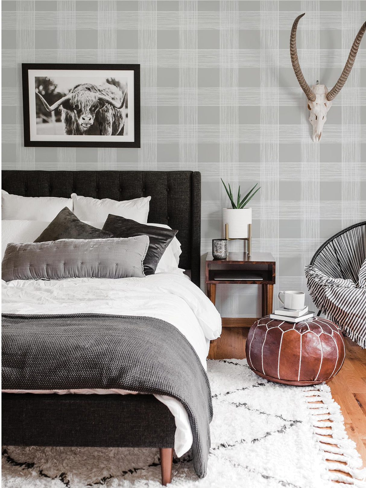 A-Street Prints Scarborough Grey Striated Plaid Wallpaper