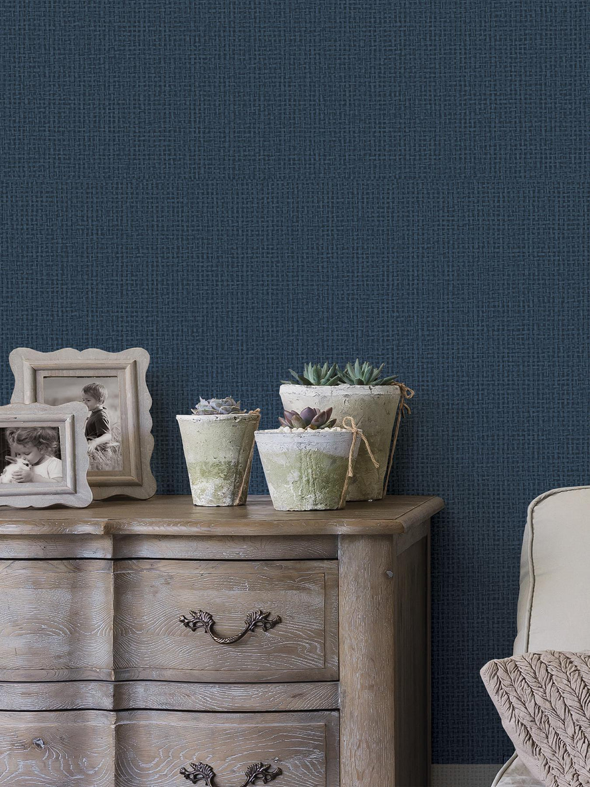 A-Street Prints Newport Fabric Textures Cobalt Wallpaper
