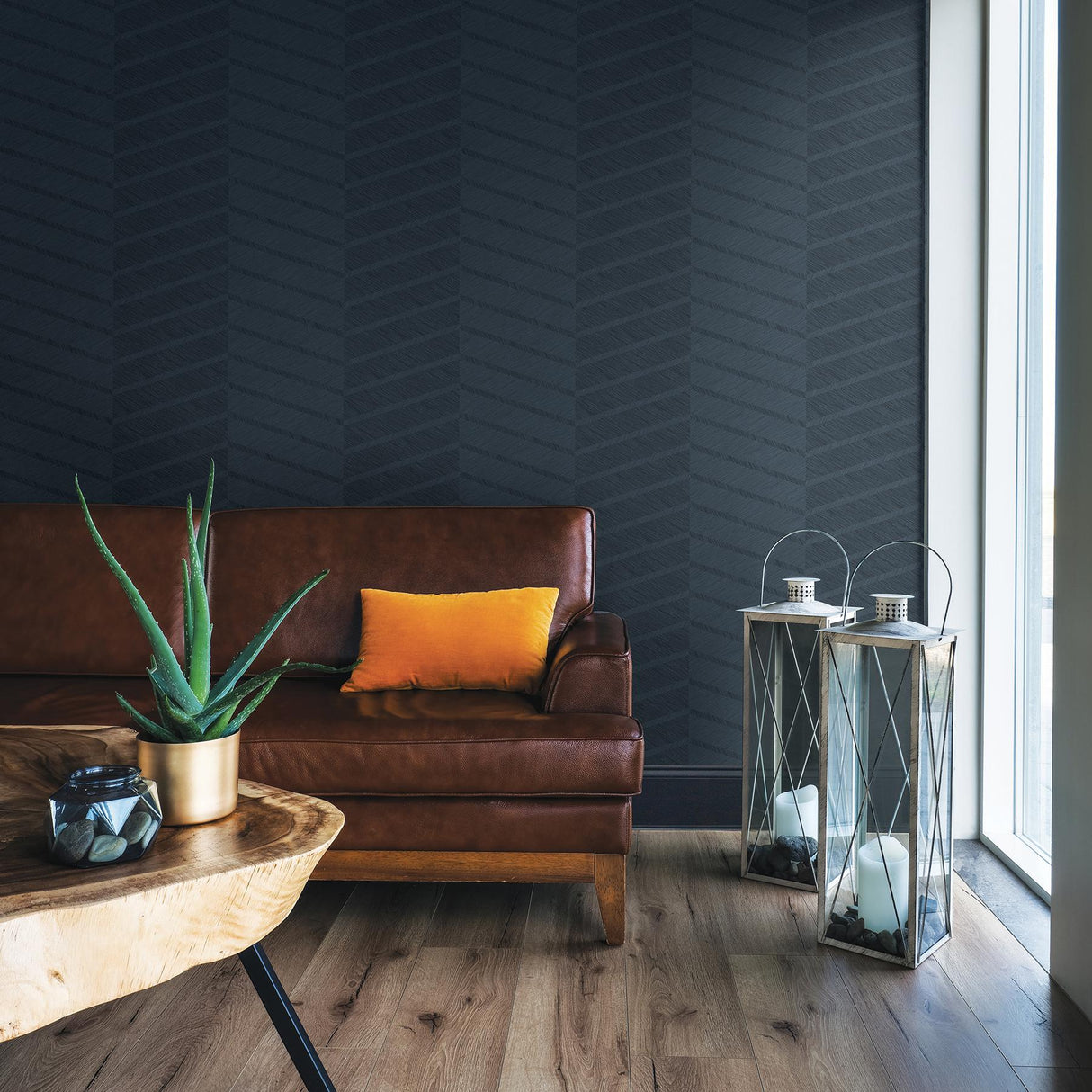 A-Street Prints Scott Living Chevron Indigo Wallpaper