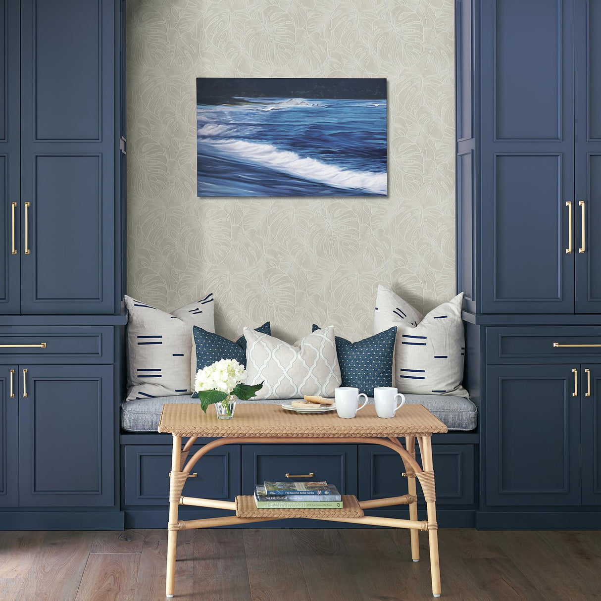 A-Street Prints Scott Living Leaves White Wallpaper