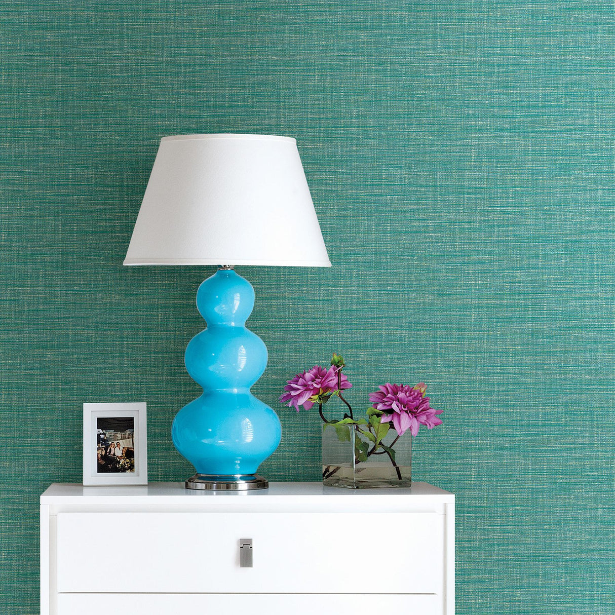 A-Street Prints Pacifica Fabric Textures Turquoise Wallpaper