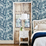 A-Street Prints Pacifica Leaves Blue Wallpaper