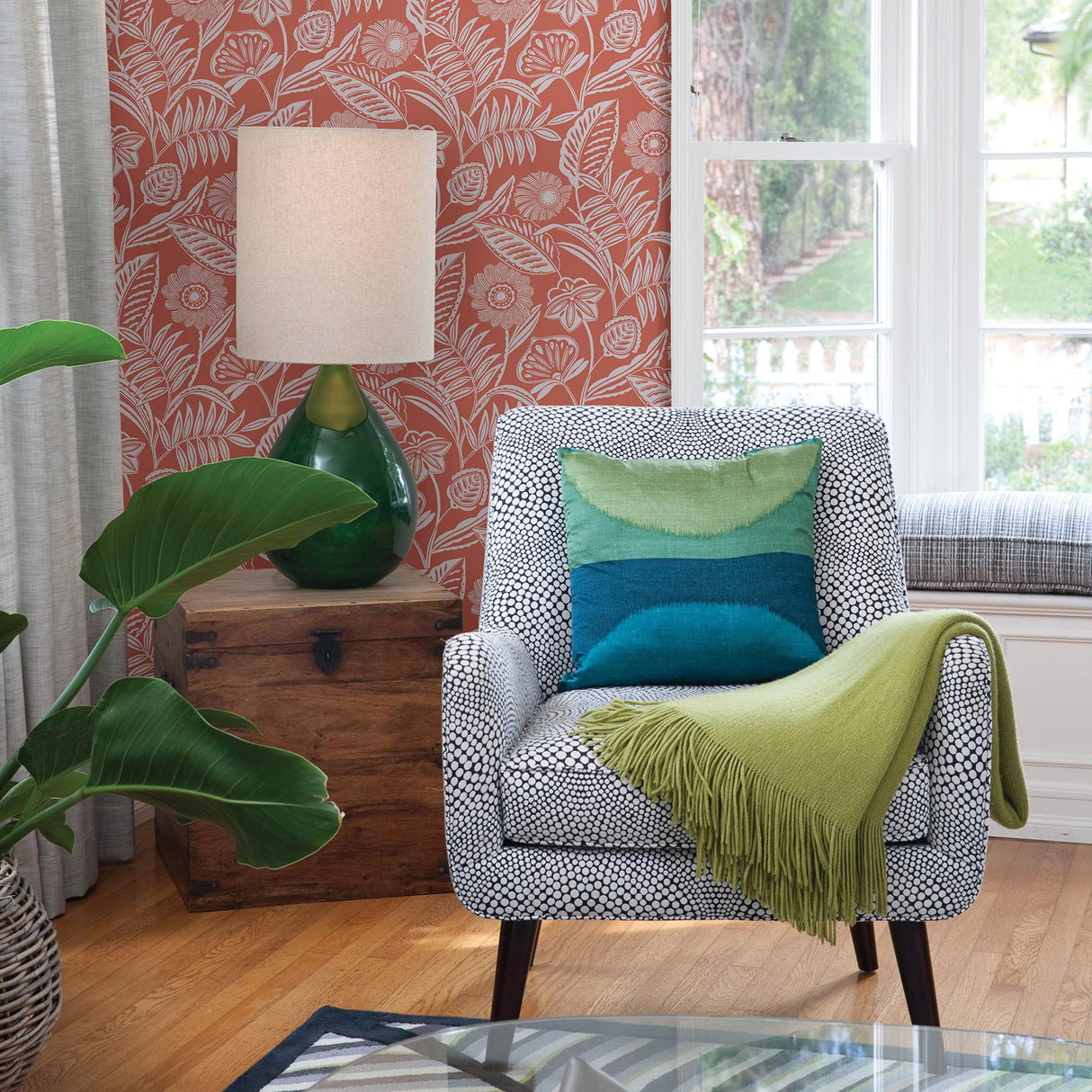 A-Street Prints Alma Coral Tropical Floral Wallpaper