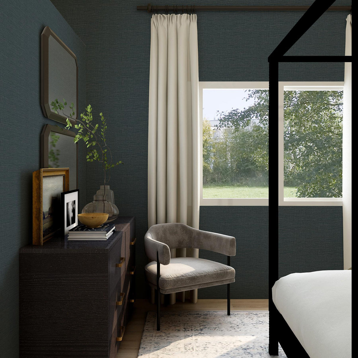 A-Street Prints Lela Navy Faux Linen Wallpaper