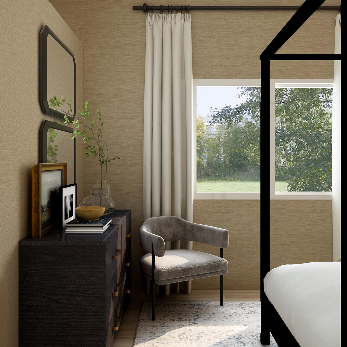 A-Street Prints Lela Wheat Faux Linen Wallpaper