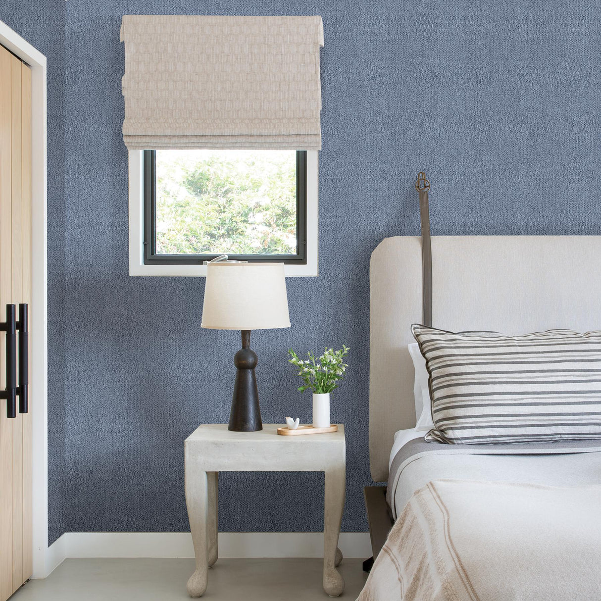 A-Street Prints Sydney Navy Faux Linen Wallpaper