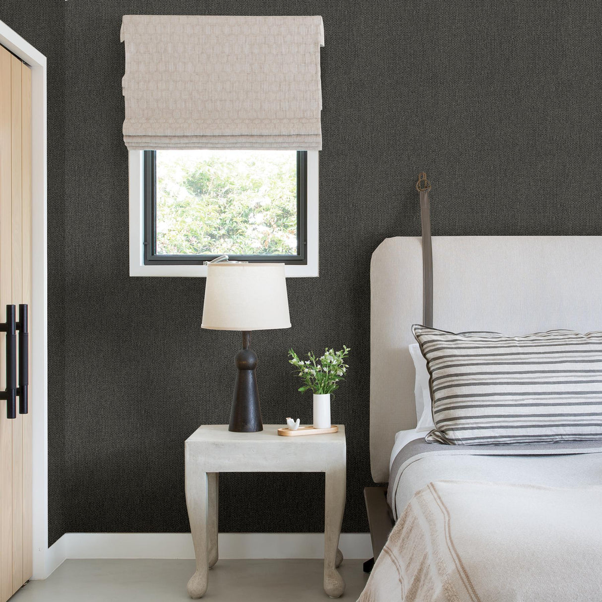 A-Street Prints Sydney Charcoal Faux Linen Wallpaper