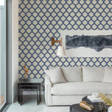 A-Street Prints Payton Blue Hexagon Trellis Wallpaper