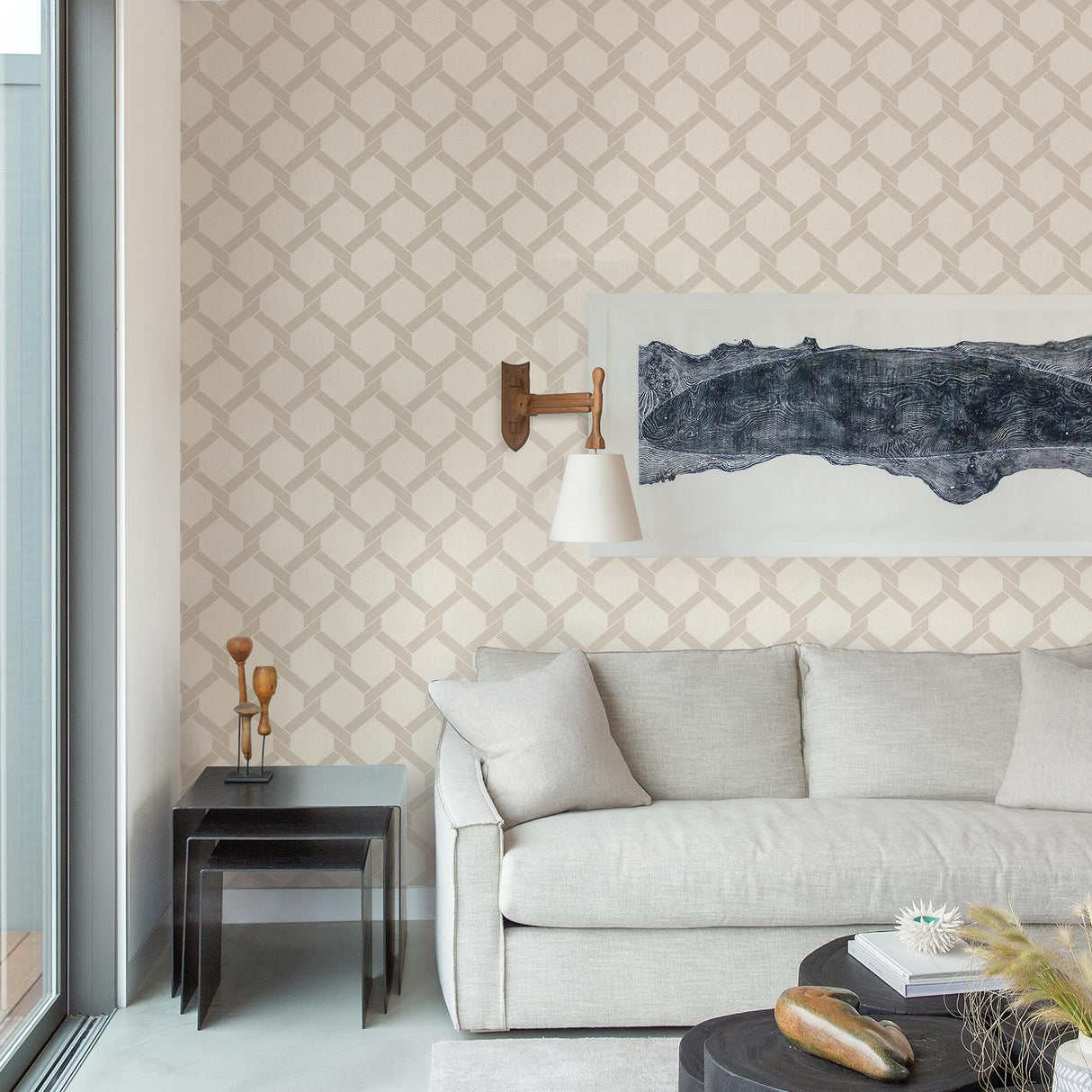 A-Street Prints Payton Beige Hexagon Trellis Wallpaper