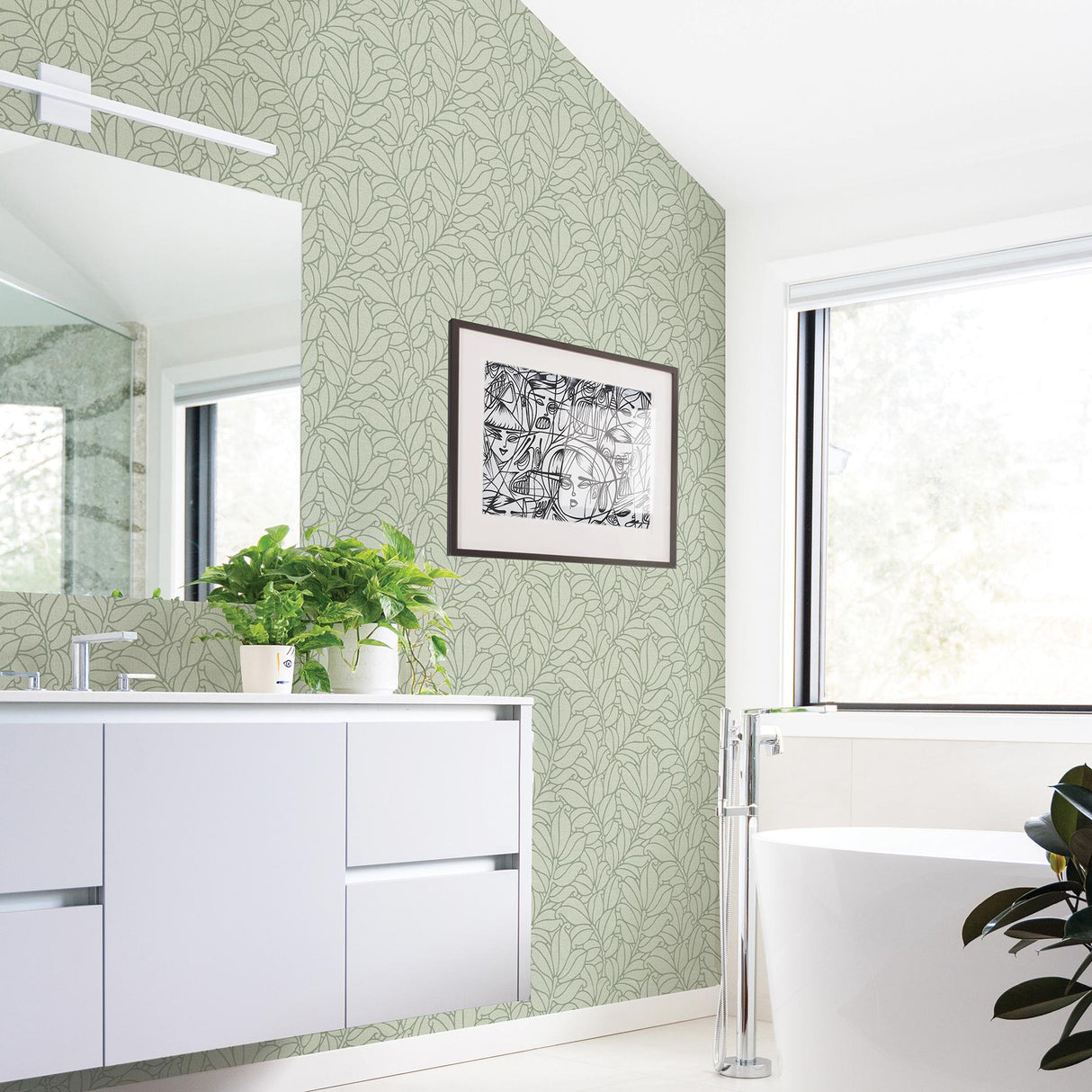A-Street Prints Coraline Green Leaf Wallpaper