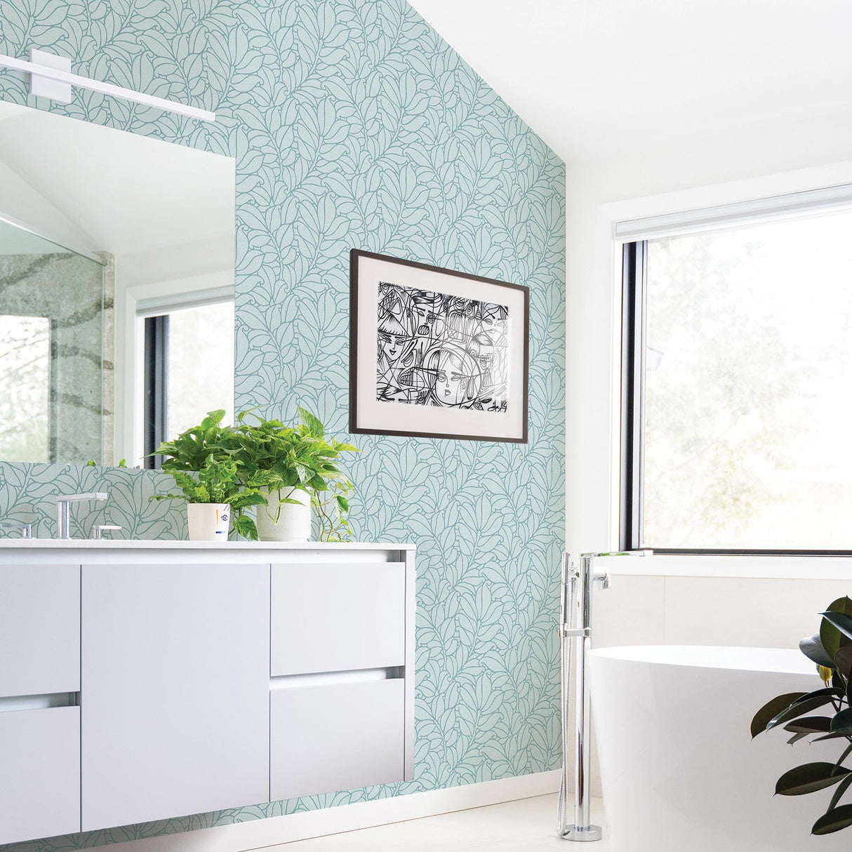 A-Street Prints Coraline Teal Leaf Wallpaper