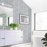 A-Street Prints Coraline Blue Leaf Wallpaper