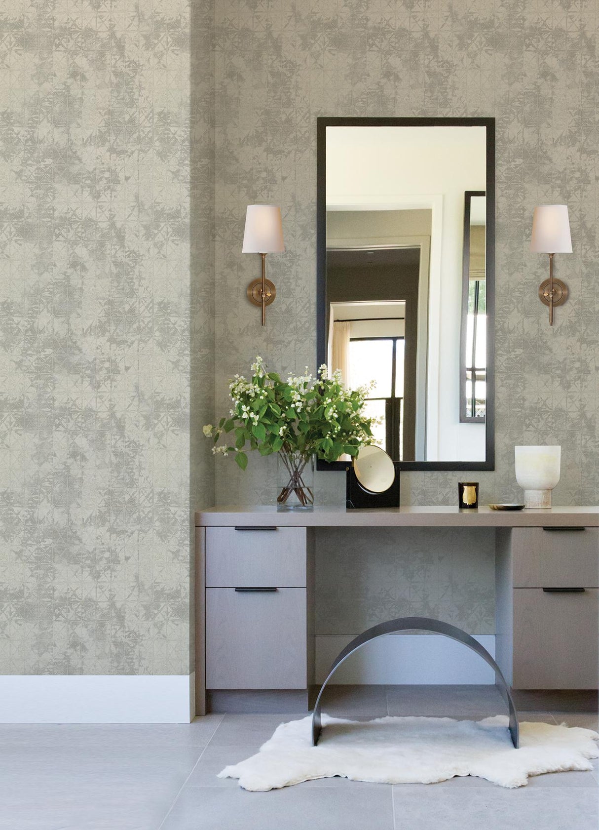 A-Street Prints Odell Silver Antique Tiles Wallpaper
