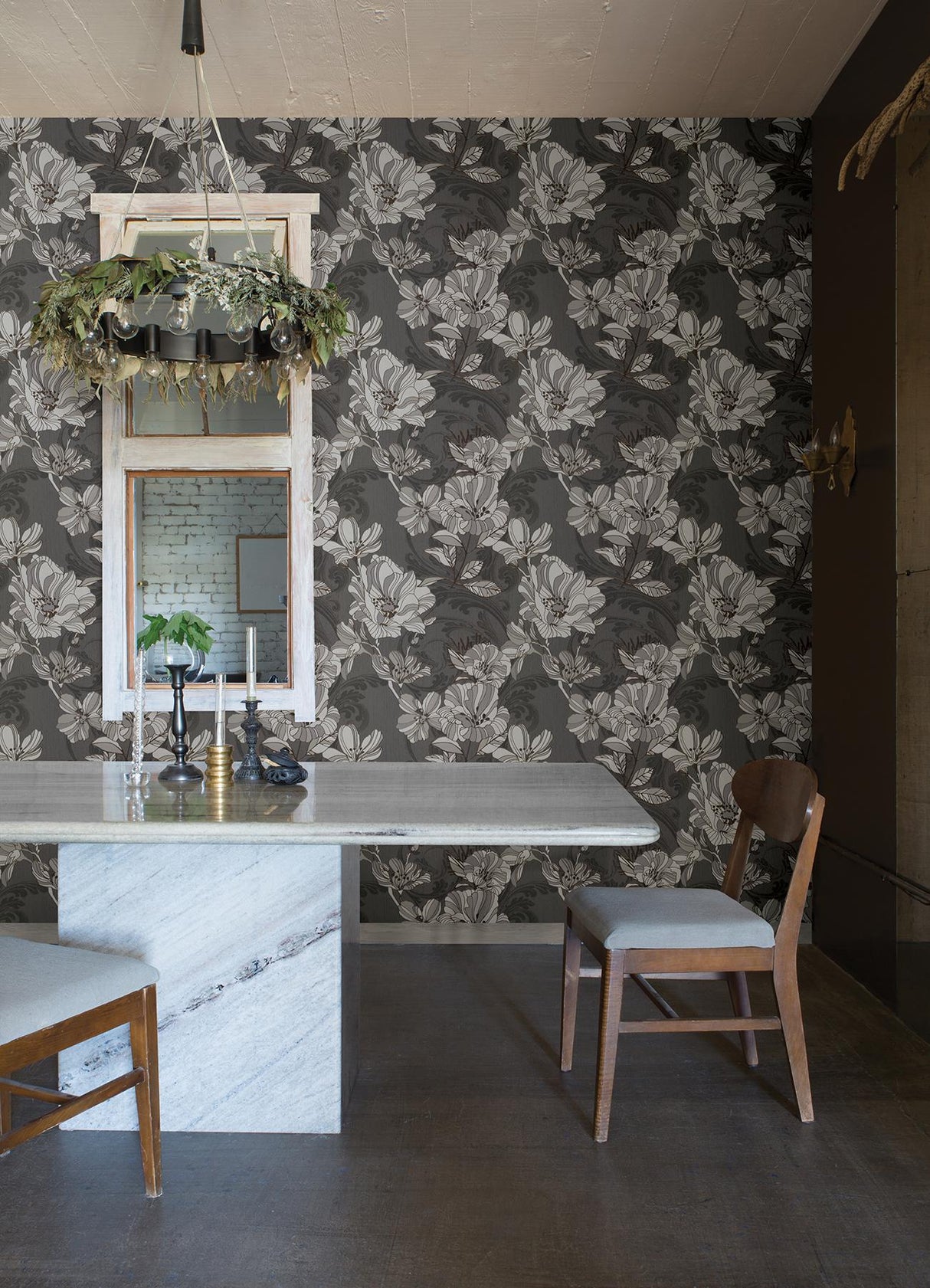 A-Street Prints Lustre Flowers Silver Wallpaper