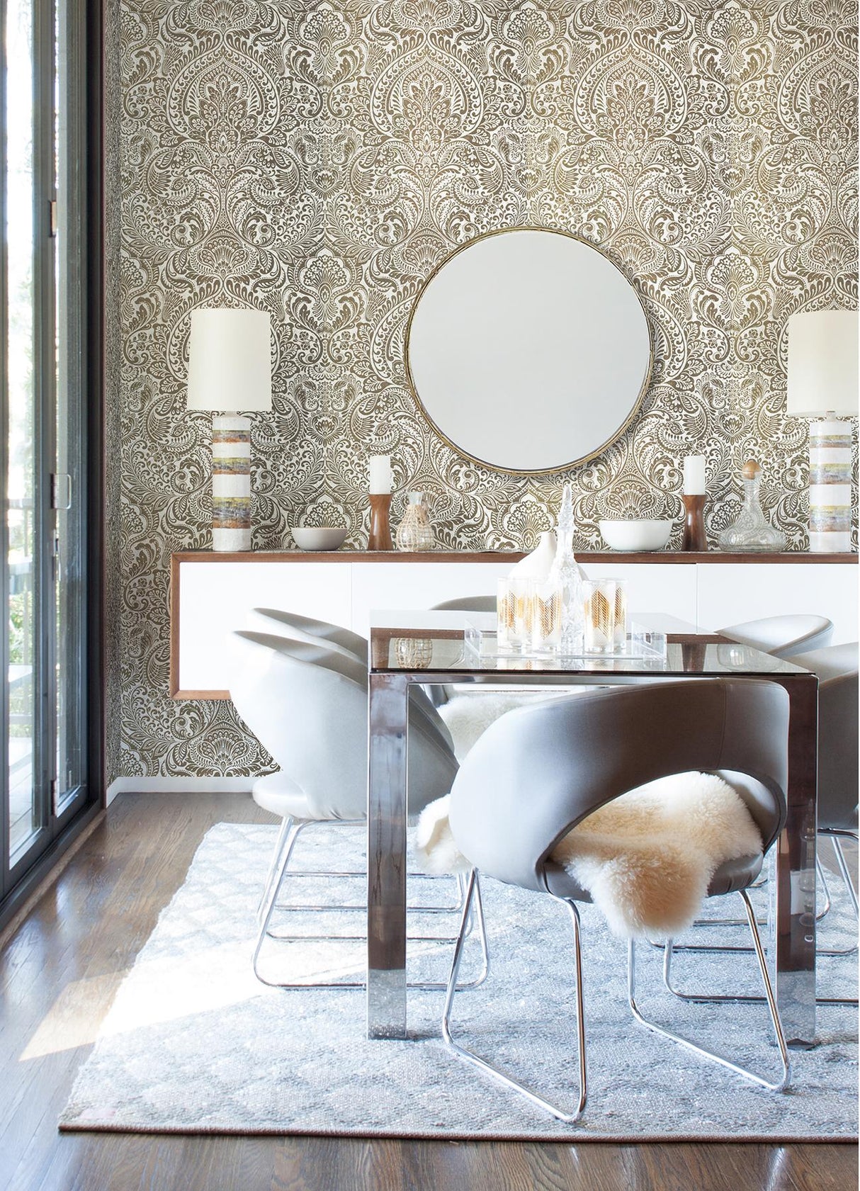 A-Street Prints Artemis Gold Floral Damask Wallpaper
