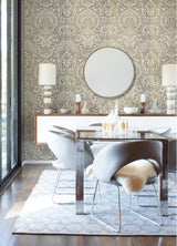 A-Street Prints Artemis Gold Floral Damask Wallpaper