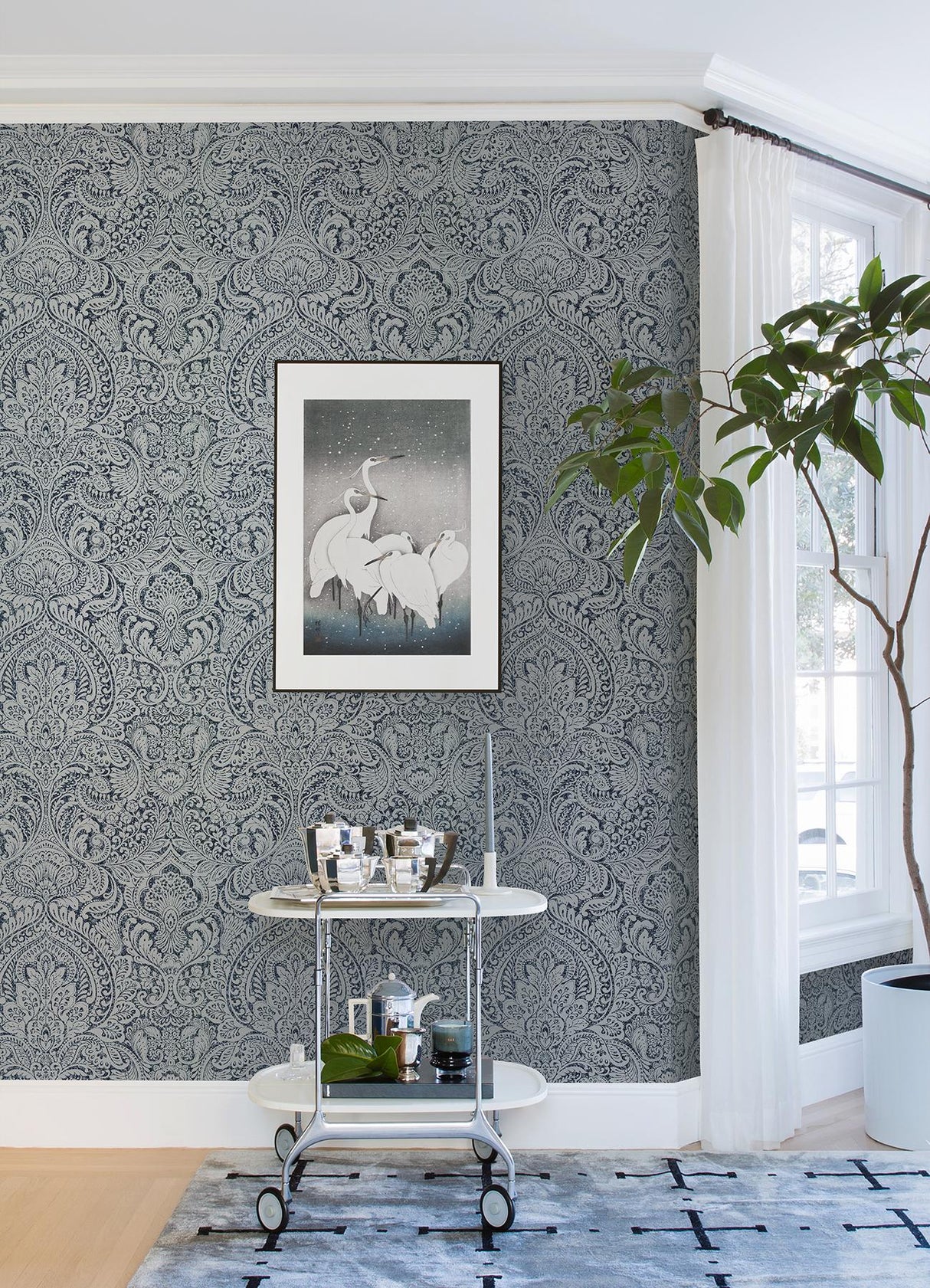 A-Street Prints Artemis Sapphire Floral Damask Wallpaper