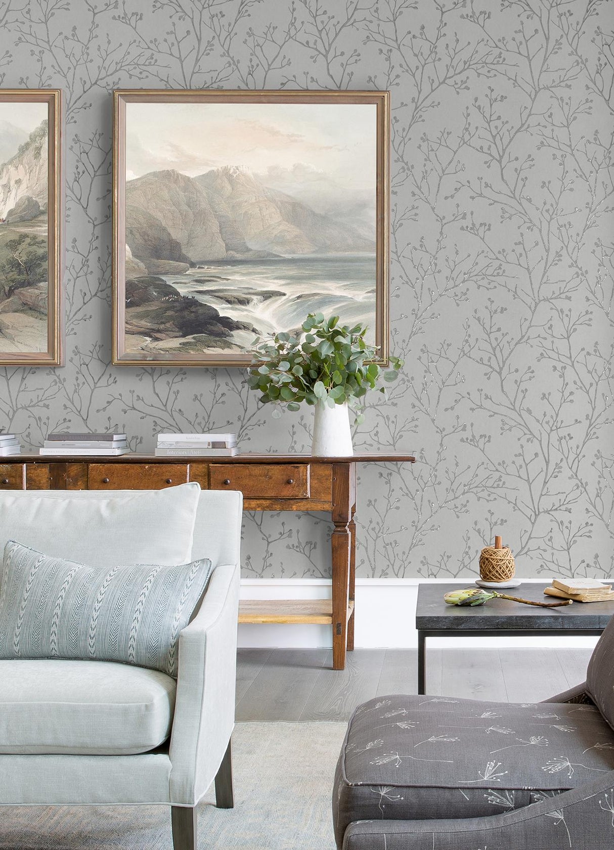 A-Street Prints Lustre Botanical Platinum Wallpaper