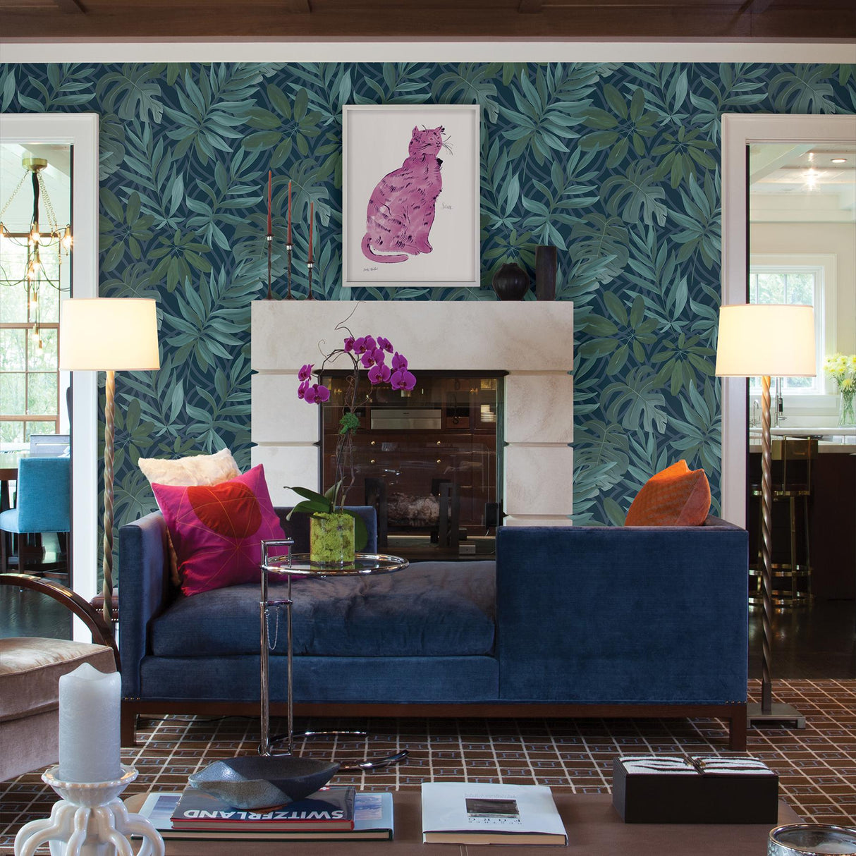 Brewster Home Fashions Brewster Fresh Start Kitchen & Bath Leaves Dark Blue Wallpaper