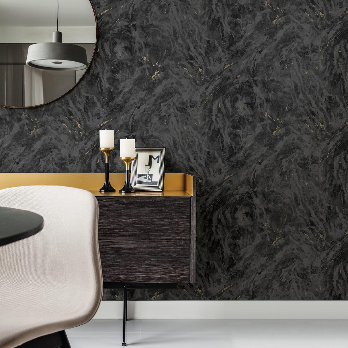 Brewster Home Fashions Brewster Polished Stone Black Wallpaper