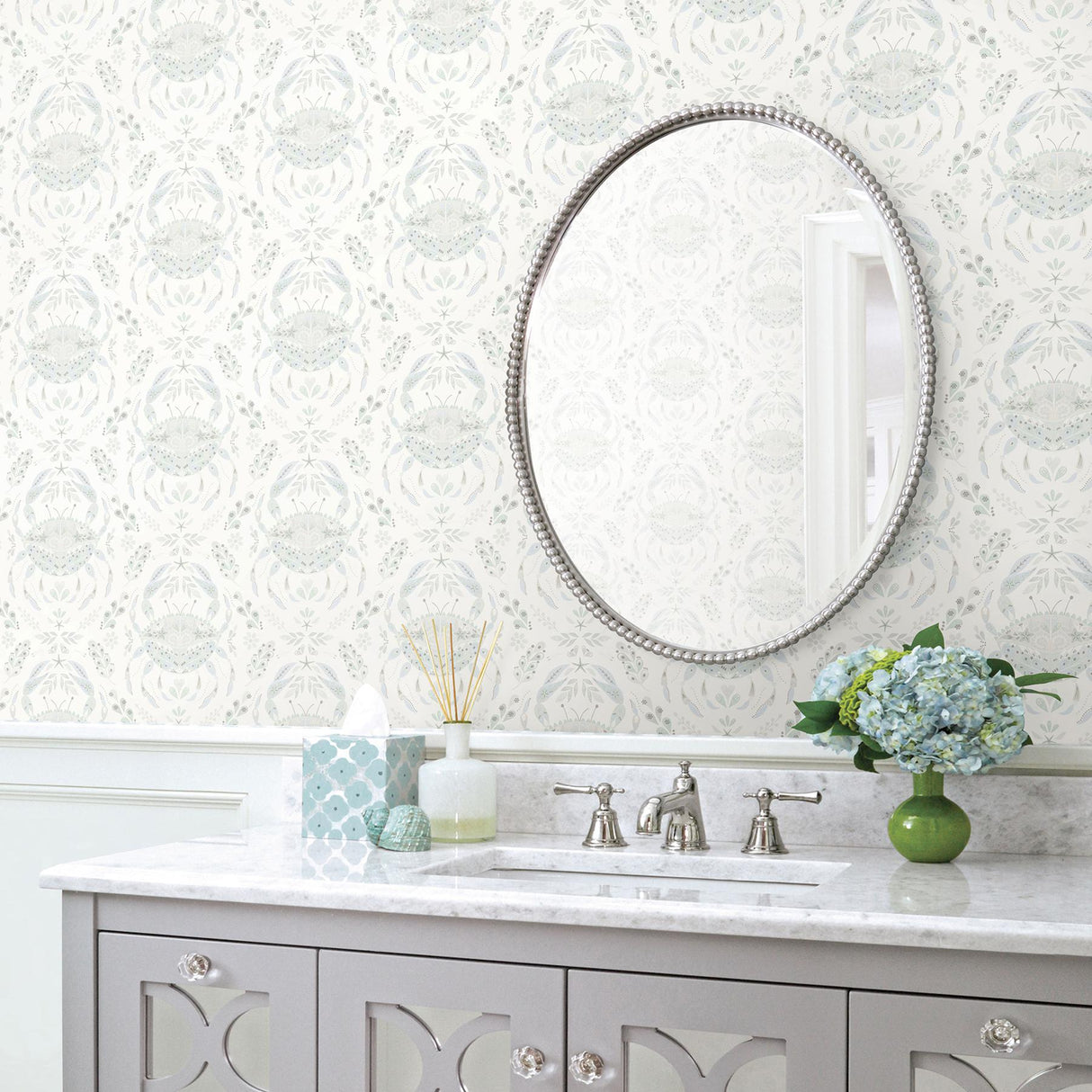 Brewster Home Fashions Chesapeake Sanibel Damask Teal Wallpaper