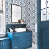 Brewster Home Fashions Chesapeake Sanibel Flowers Blue Wallpaper